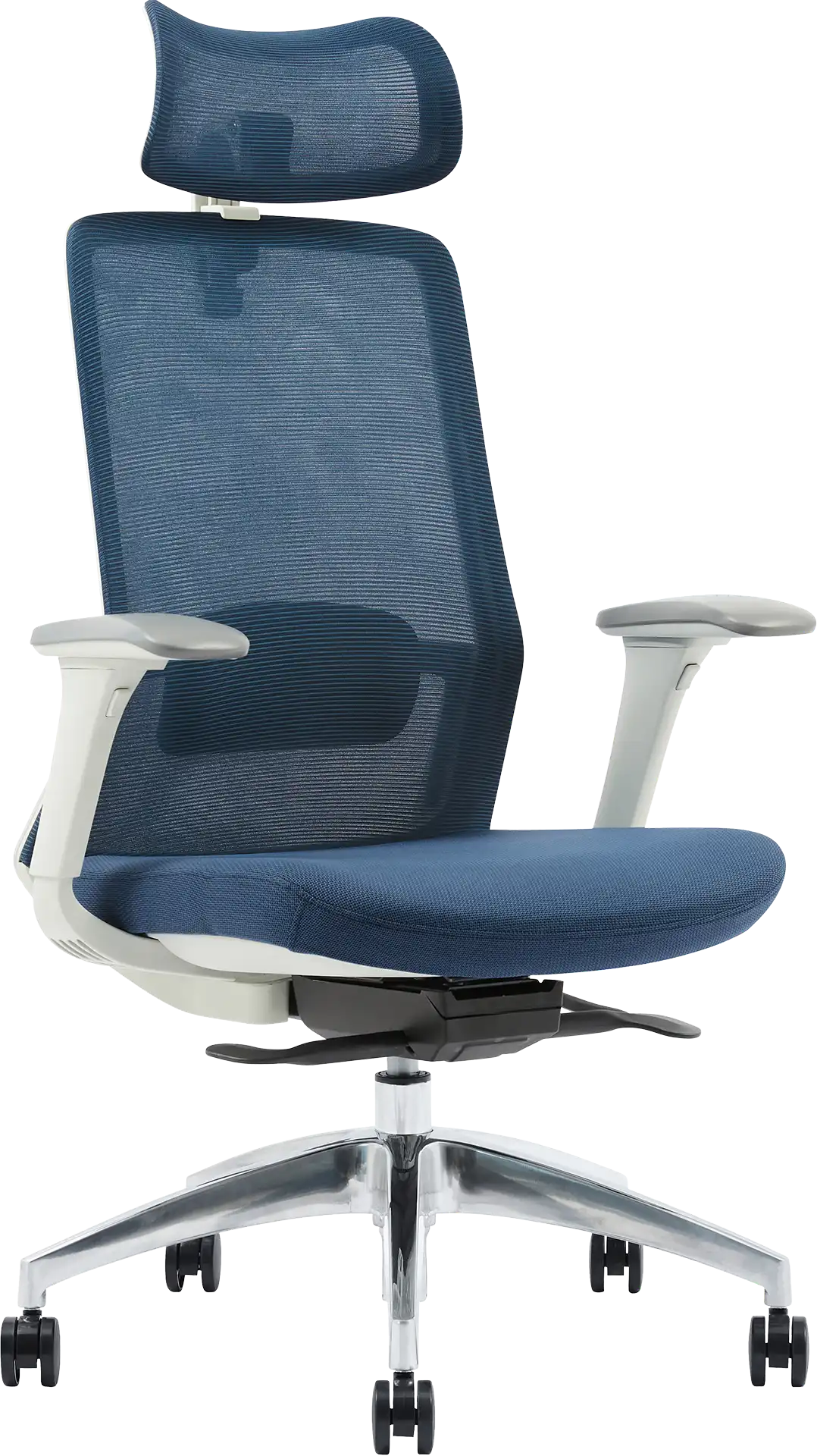 Photo du produit FAUTEUIL POLAR SYNCH CORPS GR/CLAIR, ASS ET DOSS BLEU, PIEDS ALU